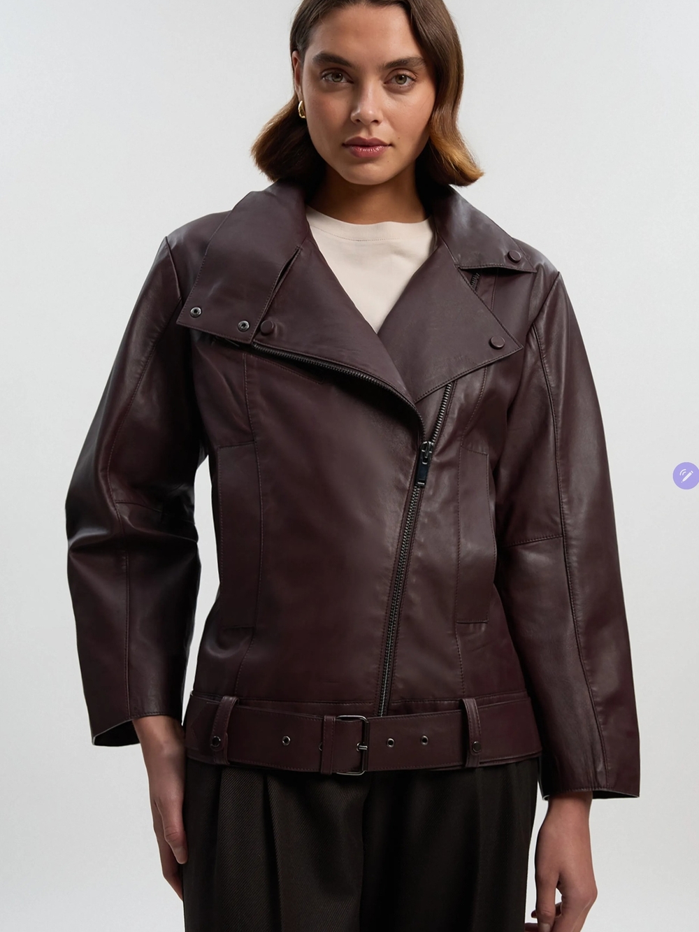 Karen Millen  Burgundy Leather Relaxed Jacket Size 8 US